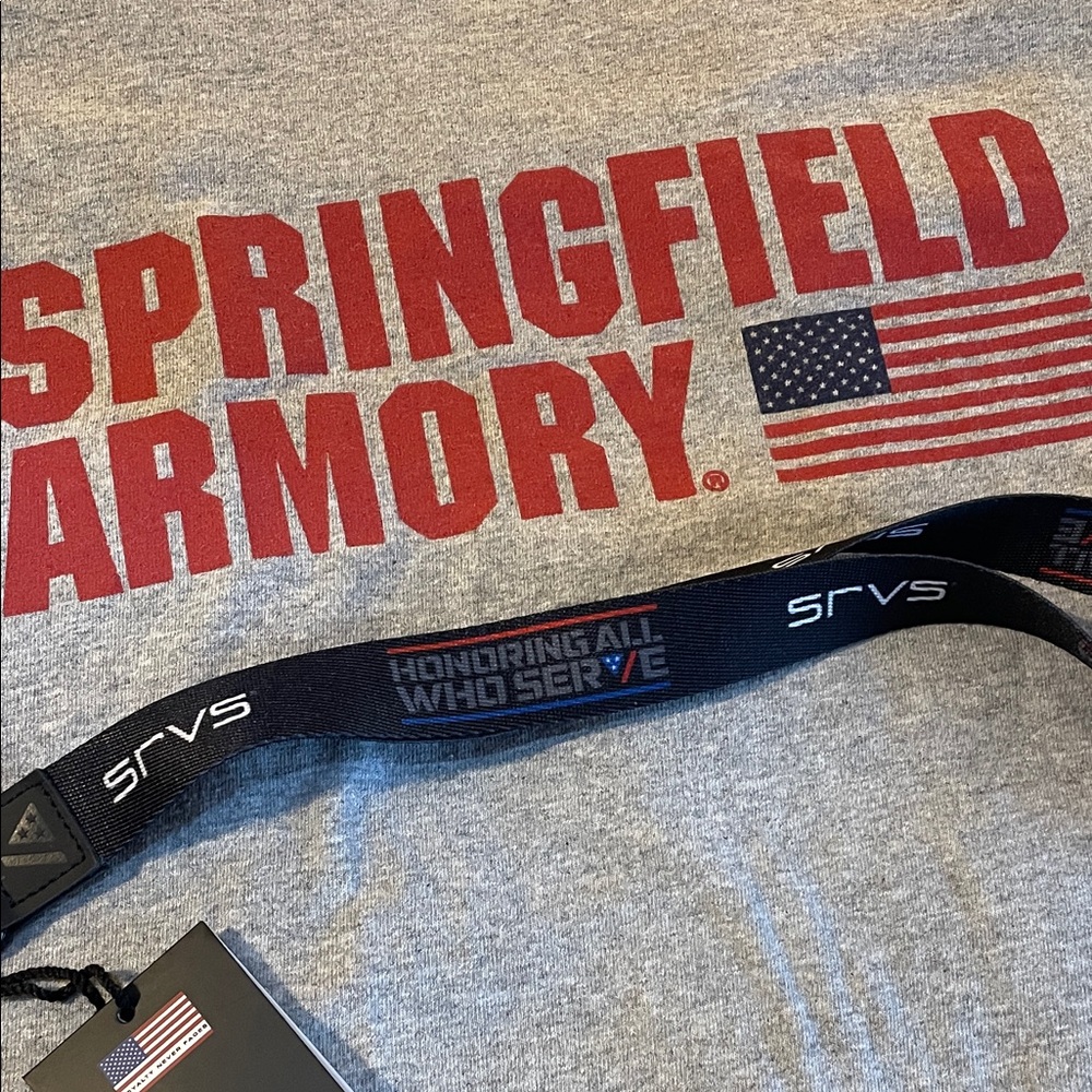 Springfield Armory 🇺🇸 Cotton Gray T-Shirt XL — w/BONUS SRVS Gear Lanyard!🏆
